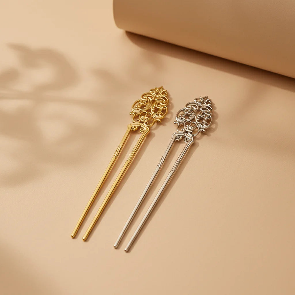 New Chinese Style Vintage Hair Stick, Versatile U Shape Hairpin, Hollow Design Updo Hair Accessories for Women Daily Wear