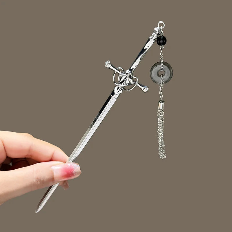 Women's Metal Hair Bun Fork, Tassel Hairpin, Sword Style Hair Sticks for Women