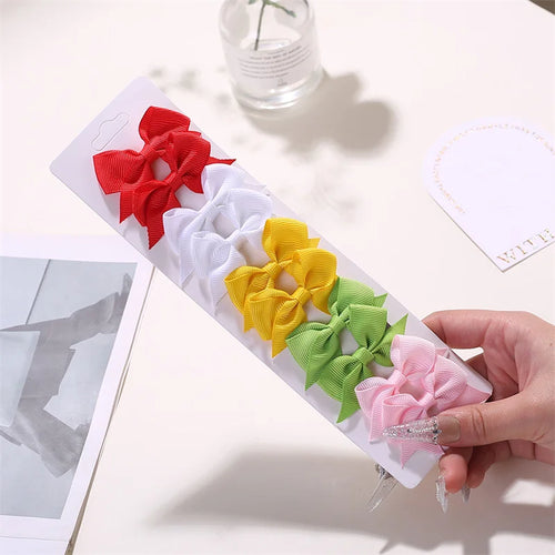 10PCS/Lot Solid Color Grosgrain Ribbon Bowknot Kids Hair Clips Handmade Bows Baby Girls Barrettes Hairpins Set