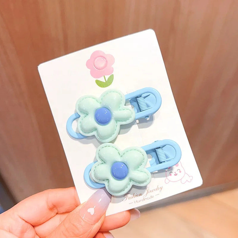 2Pcs/Set Cute Cartoon Flower Hair Clips, Colorful Barrettes & Hairpins for Baby Girls Kids Hair Accessories