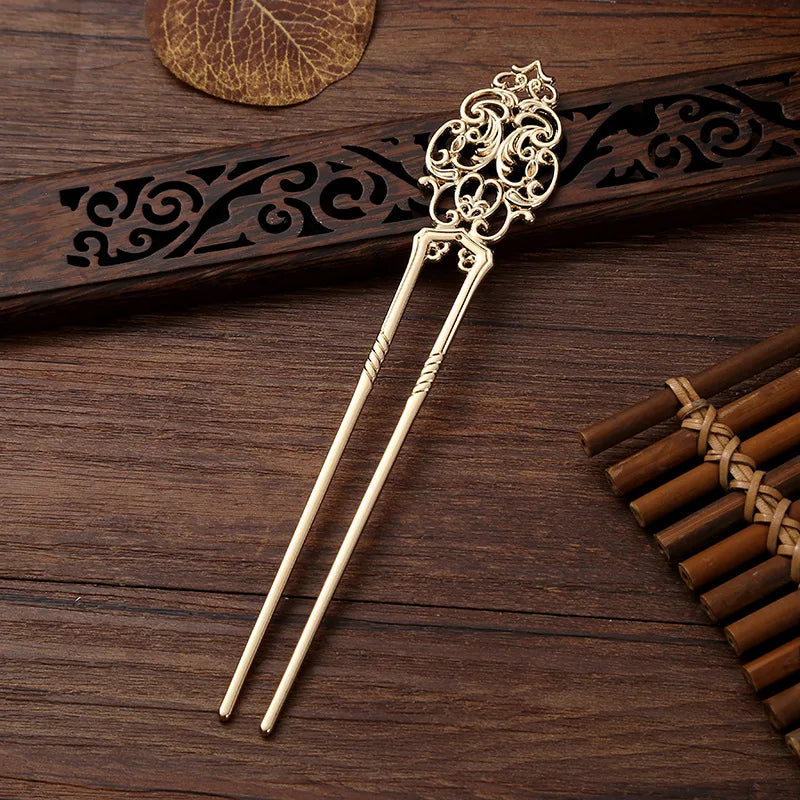 New Chinese Style Vintage Hair Stick, Versatile U Shape Hairpin, Hollow Design Updo Hair Accessories for Women Daily Wear