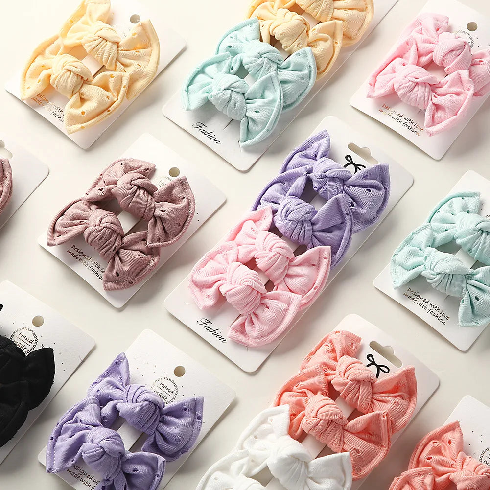 2Pcs Cute Handmade Hair Bow Clips, 3.15 Inch, 4 Colors, Hair Accessories for Baby Girls & Kids