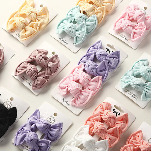 2Pcs Cute Handmade Hair Bow Clips, 3.15 Inch, 4 Colors, Hair Accessories for Baby Girls & Kids