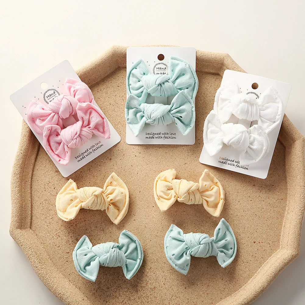 2Pcs Cute Handmade Hair Bow Clips, 3.15 Inch, 4 Colors, Hair Accessories for Baby Girls & Kids