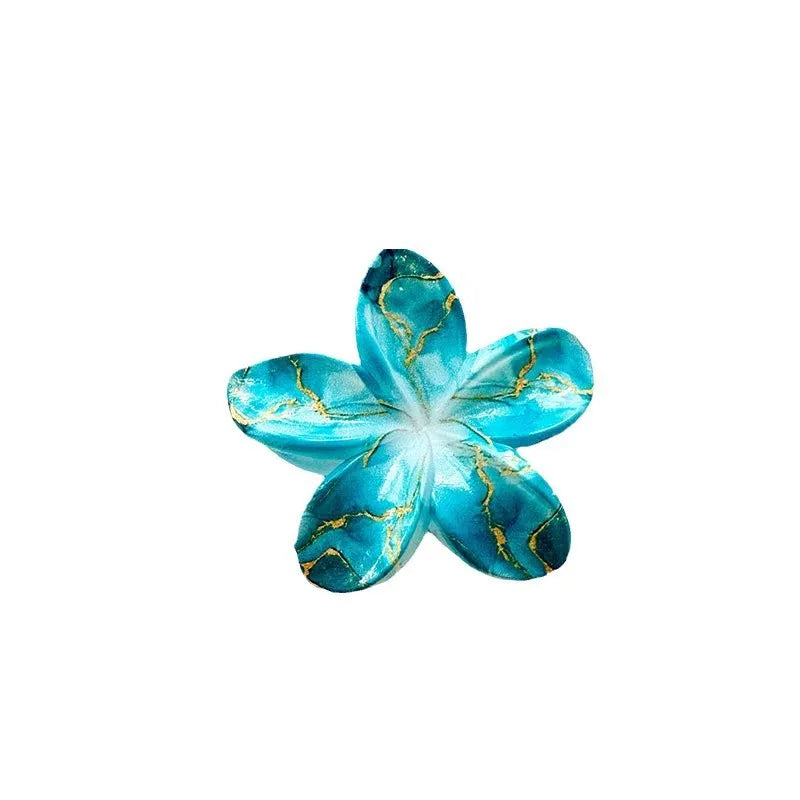 8CM Fashion Flower Shark Hair Clips, Printed Plumeria Plastic Hair Claw Clips for Women