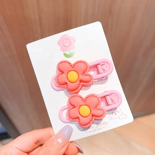 2Pcs/Set Cute Cartoon Flower Hair Clips, Colorful Barrettes & Hairpins for Baby Girls Kids Hair Accessories