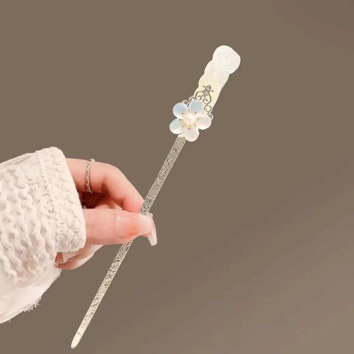 Ancient Style Carved Flower Metal Hair Sticks, Hanfu Hairpins for Women, Elegant Back Head Hair Accessories