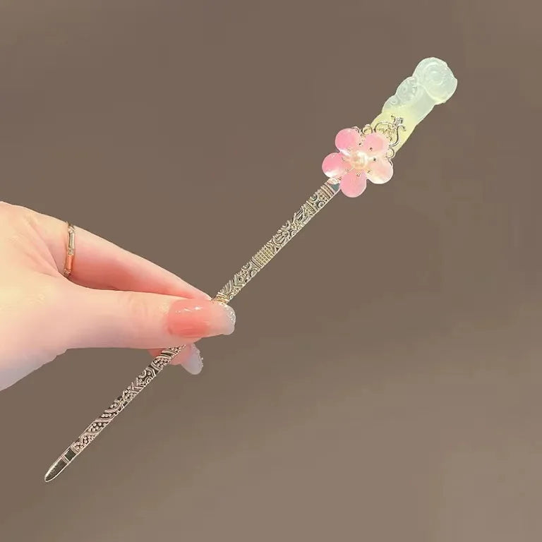Ancient Style Carved Flower Metal Hair Sticks, Hanfu Hairpins for Women, Elegant Back Head Hair Accessories