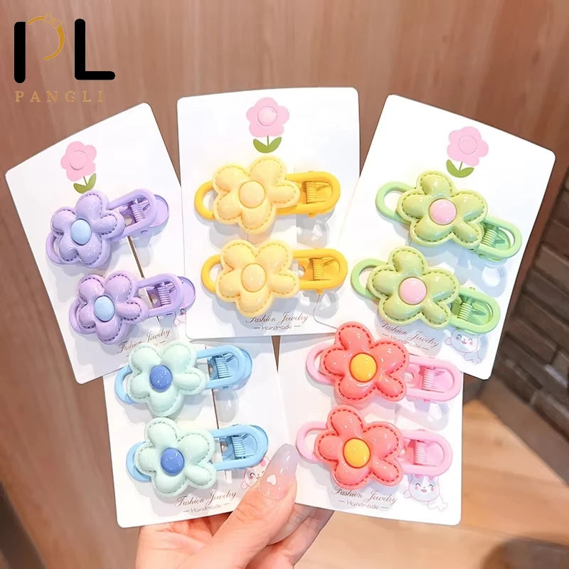2Pcs/Set Cute Cartoon Flower Hair Clips, Colorful Barrettes & Hairpins for Baby Girls Kids Hair Accessories