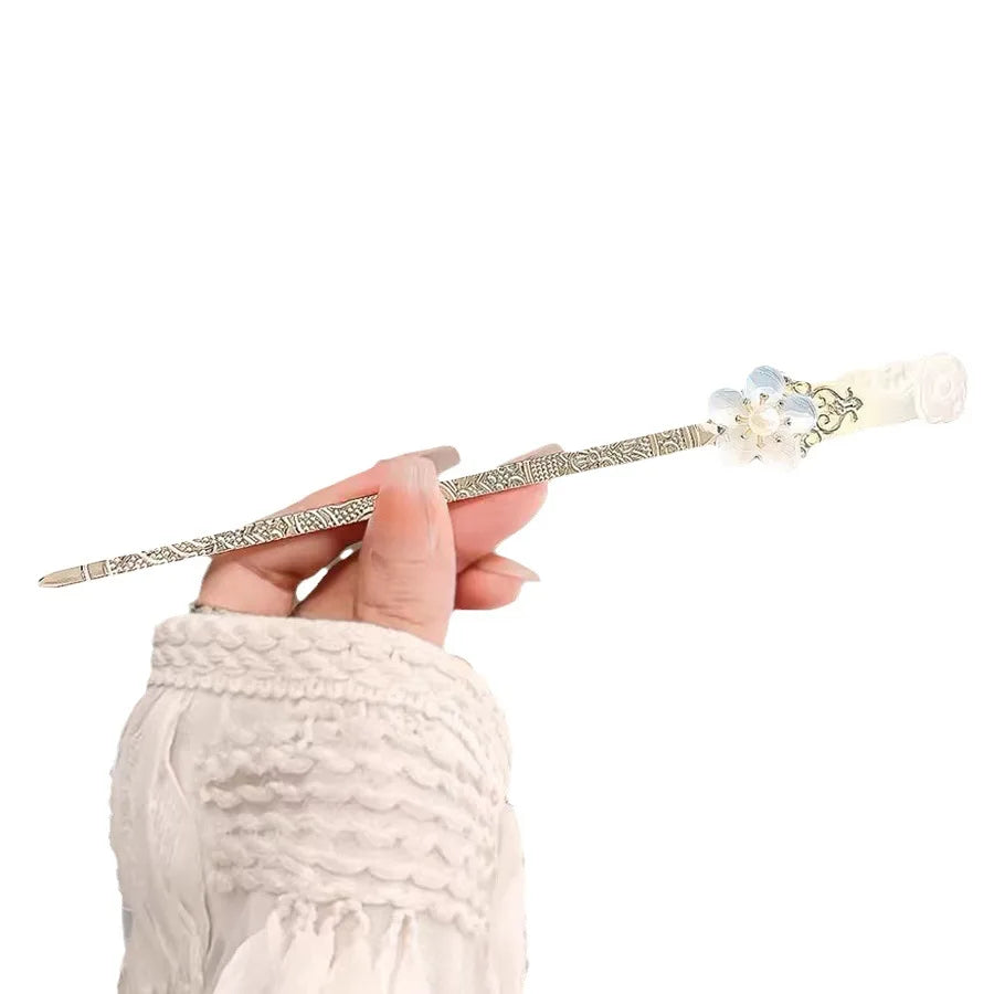 Ancient Style Carved Flower Metal Hair Sticks, Hanfu Hairpins for Women, Elegant Back Head Hair Accessories