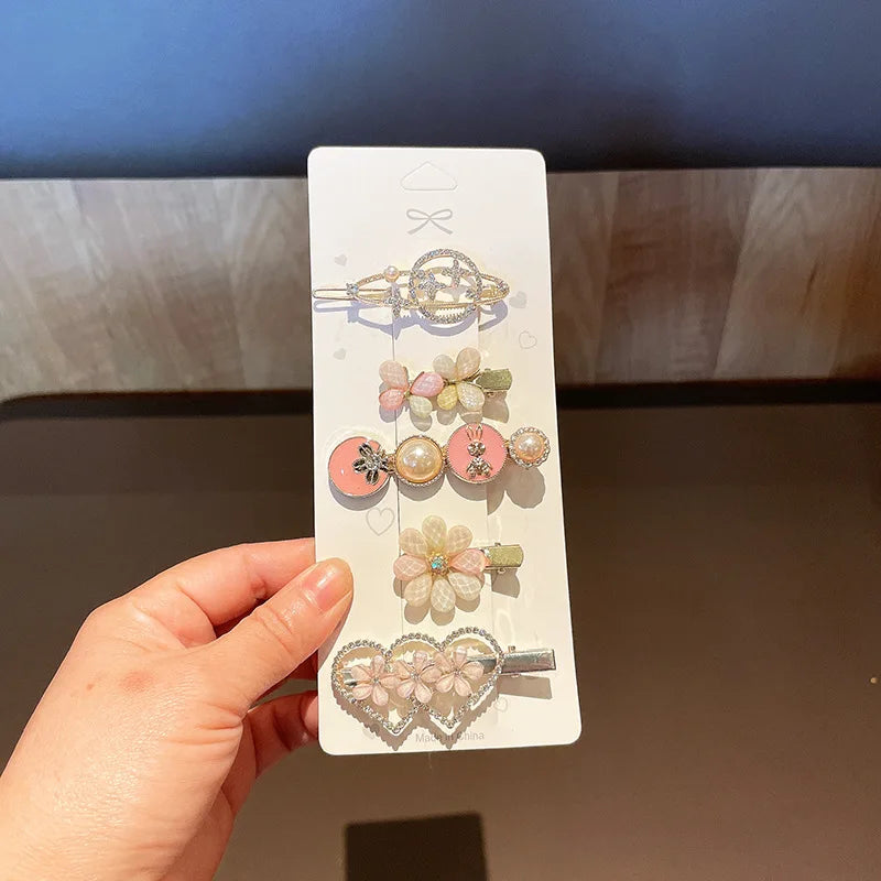 Elegant Pearl & Metal Hair Clip Set, Rhinestone Hairpins, Crystal Hair Accessories for Women & Girls