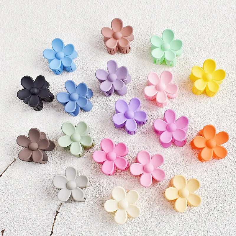 Korean & Japanese Style Sweet Candy Color Peach Blossom Flower Hairpins, Frosted Plastic Grab Clips for Women