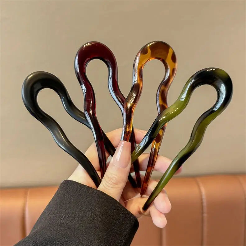 Bulk 13cm Oversized Wave U Shape Hair Pins, Acrylic Hair Fork Sticks for Women & Girls