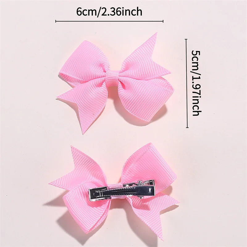 10PCS/Lot Solid Color Grosgrain Ribbon Bowknot Kids Hair Clips Handmade Bows Baby Girls Barrettes Hairpins Set