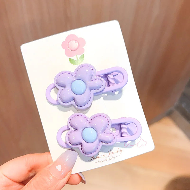 2Pcs/Set Cute Cartoon Flower Hair Clips, Colorful Barrettes & Hairpins for Baby Girls Kids Hair Accessories