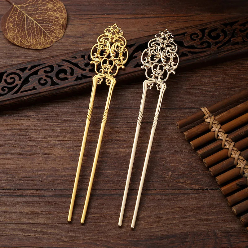 New Chinese Style Vintage Hair Stick, Versatile U Shape Hairpin, Hollow Design Updo Hair Accessories for Women Daily Wear