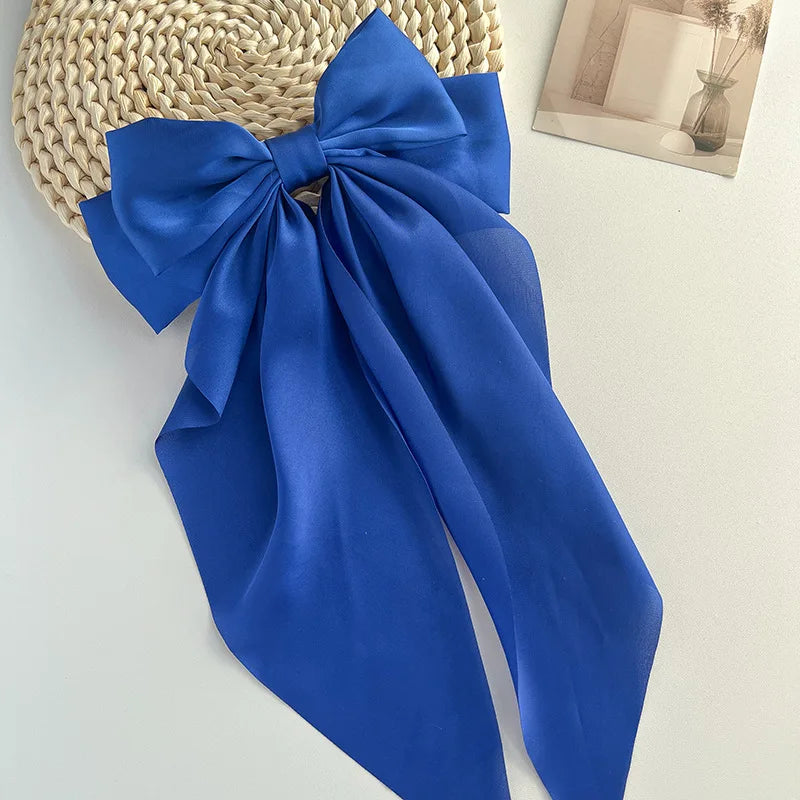 Elegant Long Bow Hair Clips for Women & Girls, Solid Color Satin Fabric Barrettes Hair Accessories