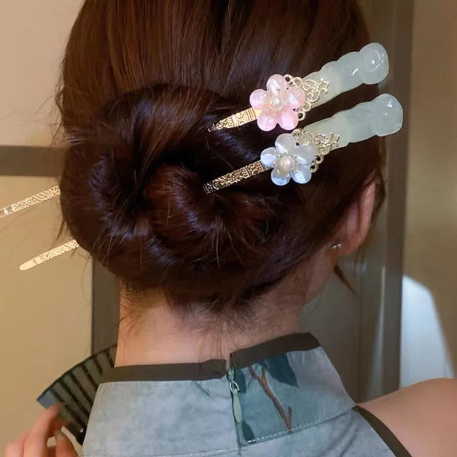 Ancient Style Carved Flower Metal Hair Sticks, Hanfu Hairpins for Women, Elegant Back Head Hair Accessories