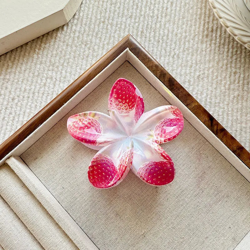 8CM Fashion Flower Shark Hair Clips, Printed Plumeria Plastic Hair Claw Clips for Women