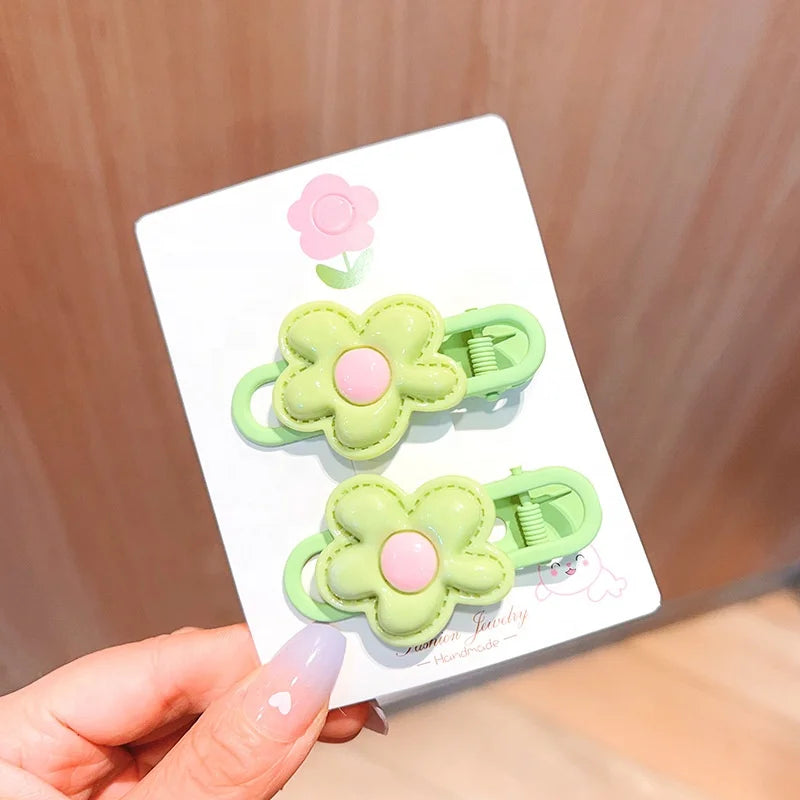 2Pcs/Set Cute Cartoon Flower Hair Clips, Colorful Barrettes & Hairpins for Baby Girls Kids Hair Accessories