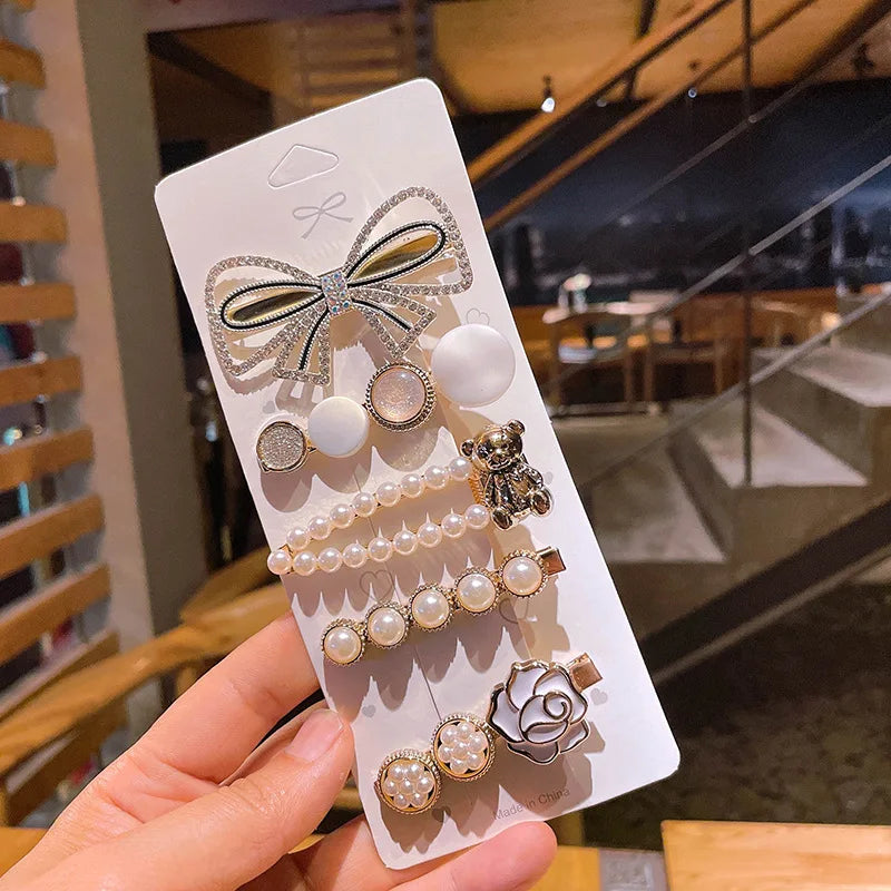 Elegant Pearl & Metal Hair Clip Set, Rhinestone Hairpins, Crystal Hair Accessories for Women & Girls