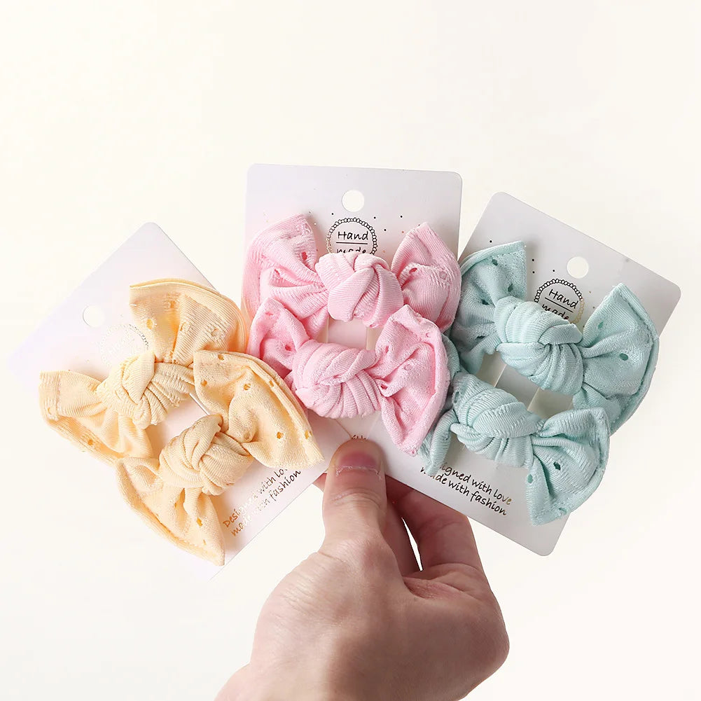 2Pcs Cute Handmade Hair Bow Clips, 3.15 Inch, 4 Colors, Hair Accessories for Baby Girls & Kids