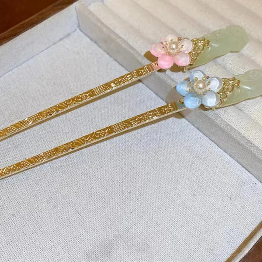 Ancient Style Carved Flower Metal Hair Sticks, Hanfu Hairpins for Women, Elegant Back Head Hair Accessories